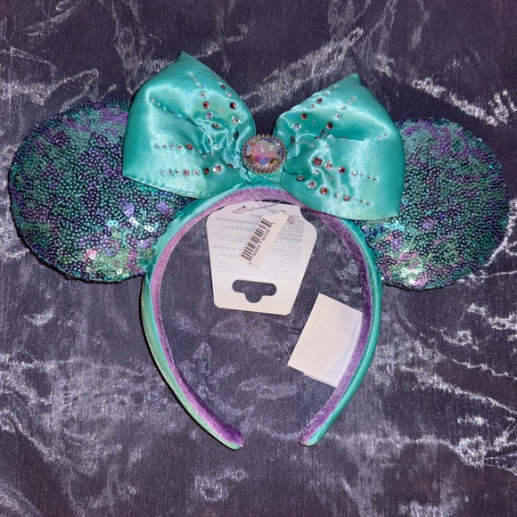 Disney Parks Teal & Purple Sequin Minnie Ears • NWT Ariel-Inspired Headband - Picture 1 of 4